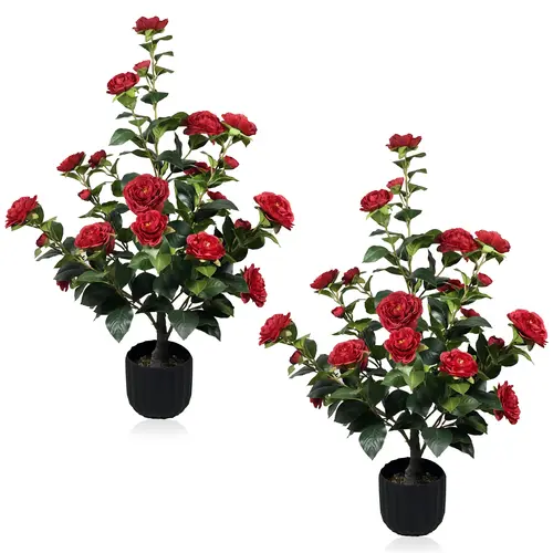 2 pcs of artificial camellia tree with built-in flower pot, 35.43 inch green plant potted plant suitable for indoor, outdoor, courtyard, porch decoration,dorm decor,dorm room decor