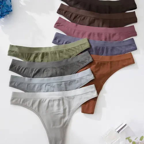 Women's Solid Color Seamless Thong, Casual Comfy Panties, Soft Comfy Breathable Panty for Daily Wear, Ladies Underwear, Seamless Undergarment for All Seasons, Basic Panties, Breathable Knicker