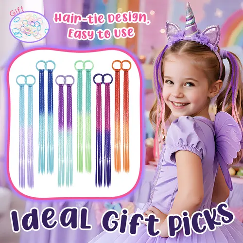 Summervibes DREAMLOVER Christmas Gift 12pcs Colorful Braided Hair Ties Hair Extensions with Rubber Band Crazy Hair Day Accessories for Women