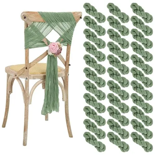 MTREO 50 60 PCS Cheesecloth Chair Sashes 15.7x70Inch, Wedding Aisle Decorations Chair Bows Sashes Designed, Universal Chair Covers Chair Sash for Wedding Reception Party Hotel Event Decoration