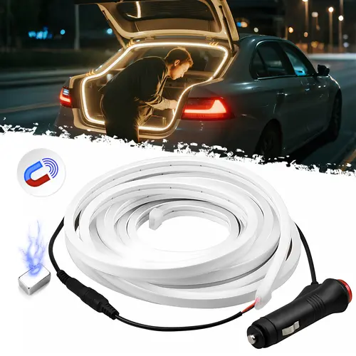 DIBMS 168 Inch Car Trunk LED Light Interior Kit, Starting Streamer Scanning, Magnetic Sensing, Warm White Ambient Lighting Strip, Cigarette Lighter Plug Silicone Waterproof 12V Universal Auto Parts led lights for cars Led Backlights