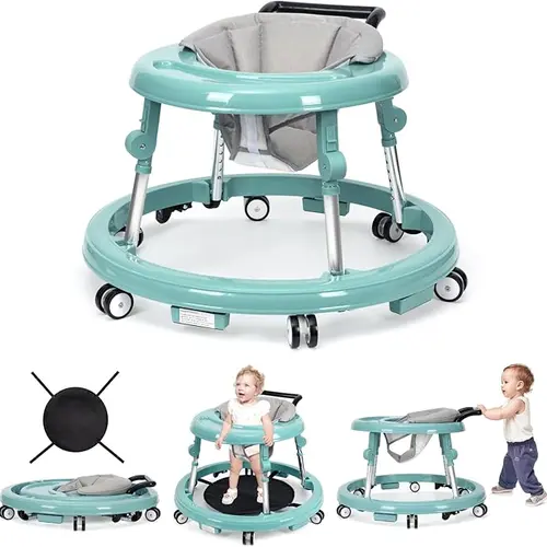 Baby Walker Foldable with 9 Adjustable Heights, 7-18 Months  Baby Walkers, with Wheels Portable Anti-Rollover, Rolling portable design, Anti Fall Walker