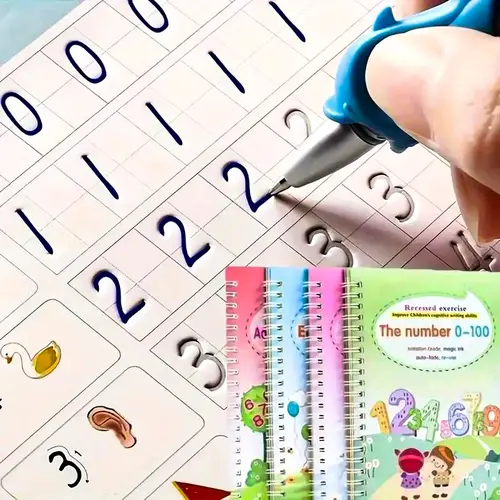 [Back to School Must-Have]Exercise Book Set with Pen, Reusable Writing Book with Groove, Tracking Alphanumeric, school supplies educational learning tools Thick Paper Magic Ink