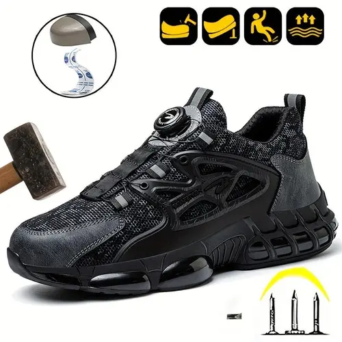 Men's Steel Toe Cap Safety Sneakers - Swivel Buckle, Breathable Mesh Upper, Non-Slip Rubber Sole, Round Toe Cushion Work Shoes, Walking Footwear for Blue Collar Workers | Model 678 TikTokshopbacktosc