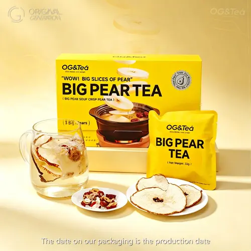 OG Cough-relieving Tea  | Big Pear Tea (1 Carton 176g 22gx8pack)  · 3 Large Pear Slices · Caffeine Free · Throat Comfort with Red Dates Dark Plum Rock Sugar Longan Goji Berry Lily White Fungus, Bagged Fruit & Herbal Tea, Box Fruit & Herbal Tea