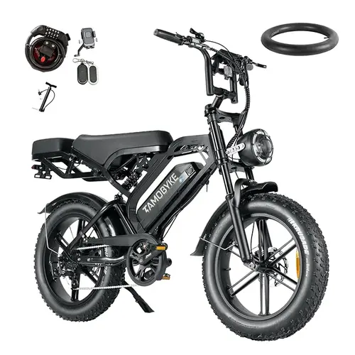 V20 Pro Motorcycle Style Electric Bike，2000W Peak,33mph Speed. 48V18.2Ah E-bike/35-100Miles Pedal Asssit Range,20'' Fat Tire Electric Bike,Dual Hydraulic Brakes,UL 2849 Certified.