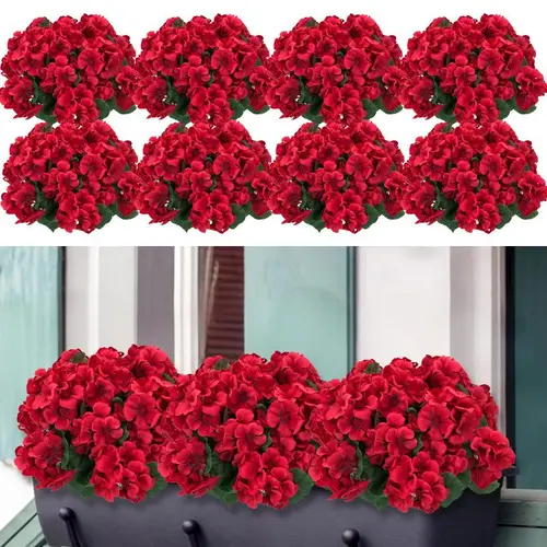 Bunch of 8 13.77 inches Artificial Geranium Flowers, Red Artificial Flowers, Silk Geranium Flowers, UV Resistant Garden Plants for Outdoor, Yard Decoration, Home, Kitchen, Table Decoration summerwins