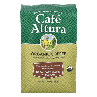 Cafe Altura Organic Coffee, Breakfast Blend, Whole Bean, Medium Roast, 10 oz (283 g)