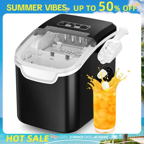Antarctic Star Countertop Automatic Ice Making Machine - Portable with Handle, 26Lbs/24H, Self-Cleaning, Energy Saving, 9 Cubes/6 Mins, Includes Ice Scoop, for Home Kitchen Camping, Black