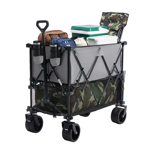 Sweetcrispy Upgraded Collapsible Foldable Wagon Cart, 176 lbs Capacity, Flexible Handle, Lightweight Portable Utility Trolley for Grocery, Camping - Collapsible Carts for Home Improvement, Building Supplies, Wagon Cart Foldable