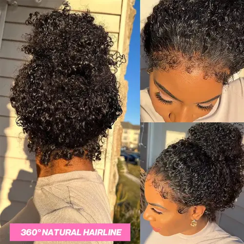 Pizazz Hair Hidden Strap 360 HD Full Lace Frontal Wig 4C Edge Curly Wigs Human Hair with Pre Bleached Knots Pre Cut Lace Wig