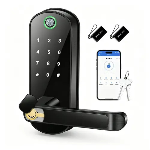 [Deals For You Days]Smart Lock With Handle Keyless-Entry Fingerprint: EUERTE Digital Electronic Lock with Code , Fingerprint Sensor, Electric Door Knob, Biometric Door Handle Lock, Perfect for Exterior/Interior/Entry/Bedroom Doors Security FathersDayGift,