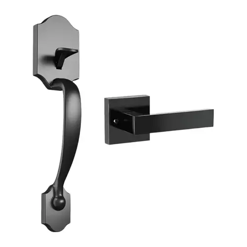 Valentine's Day Gift Front Door Handle No Lock, Entry Door Handle Exterior with Interior Reversible Handle Lever, Lower Half Grip, Single Cylinder, Door Handle Sets for Right or Left Handed Door, Matte Black   NovaTopFinds Knobs Hardware