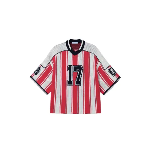 Aelfric Eden Oversized T Shirts Number Stripe Graphic Unisex Knit Tee Color Blocking Y2k Short Sleeve 2025 Trend Tops, Sporty, Striped