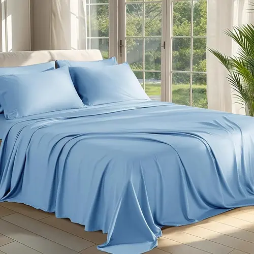 100% Bamboo-Derived Rayon Bamboo Sheets Set - 4/6-Piece Glam Bedding Set, Multi Sizes, 16in Deep Pocket, Cooling, Silky, Breathable, Wrinkle & Fade Resistant, Machine Washable, Hotel Luxury for Hot Sleepers (All Seasons)