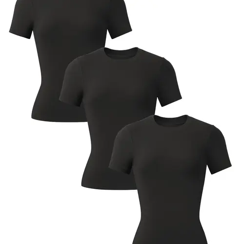Women's Solid Casual Sports Tee, Breathable Comfortable Short Sleeve T-shirt for Yoga Gym Workout Running Active Fitness, Ladies Sportswear for Summer
