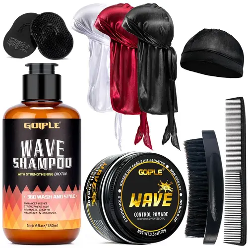 【Deals for You days】Waves Pomade-360 Waves Wash Shampoo Kit -Wave Shampoo for Black Men 360 Wave Shampoo Waves Shampoo Strenghtens Daily Nourishing, Silky, Brush
