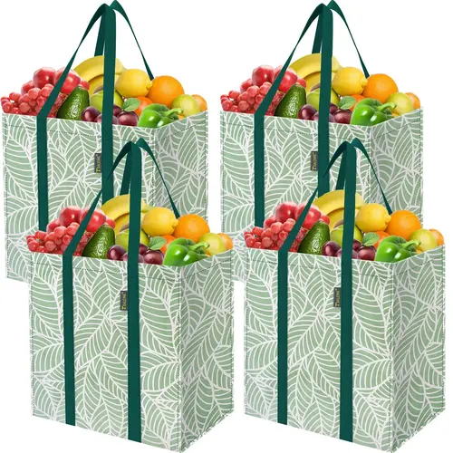 4 Pack Extra Thick Reusable Grocery Bags - Heavy-Duty, Rip-Resistant, Large-Capacity Foldable Storage Totes for Supermarket, Bulk Shopping Shopper Handbag Produce Bag