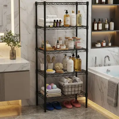 Heavy Duty Adjustable Rustproof Metal Storage Rack - Multi-Tiered Rectangular Open Multifunctional Storage Shelf, Durable Unit for Kitchen Accessories, Bathroom Organizer, Bedroom Shelves