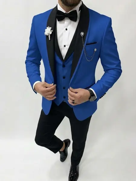 Men's 3-Piece Formal Wear Suit Set - Single-Button Shawl Lapel Long Sleeve Vest Blazer, Vest & Trousers | Groom Menswear for Wedding, Formal Party Occasions, Suit Sets, Retro, Vintage