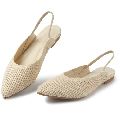 MUSSHOE Women's Pointed Toe Knit Breathable Ankle Slingback Flats - Elastic Back Strap Slip-On Mules, Footwear for Work Office, Perfect Gift Shoes for Women, Walking Shoes, Casual Flat Sandals, Women's Shoes