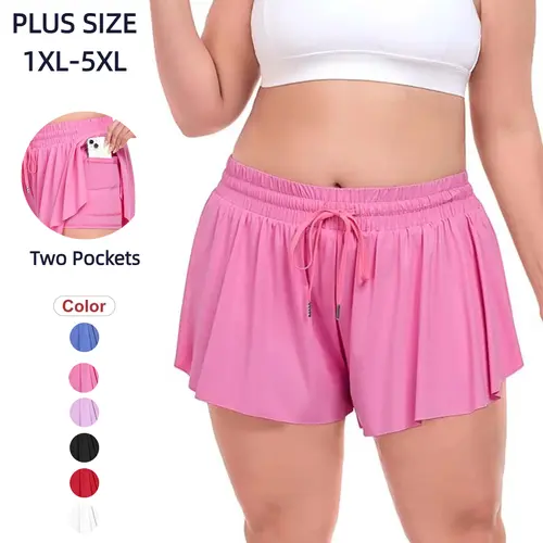 COOTRY Women's Plus Size Soft Flowy Athletic Shorts, High Waist 2-in-1 for Running, Tennis, and Summer Workouts, Plussize, Shorts For Women