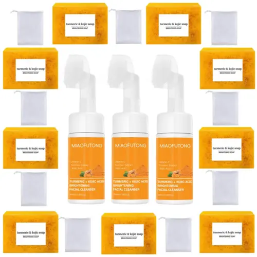 Turmeric Wash and Care two PieceSet, Turmeric Cleansing Mousse, Turmeric Soap Facial Cleansing Skincare Cleanser Facial Wash Comfort summerwins DealsForYouDays