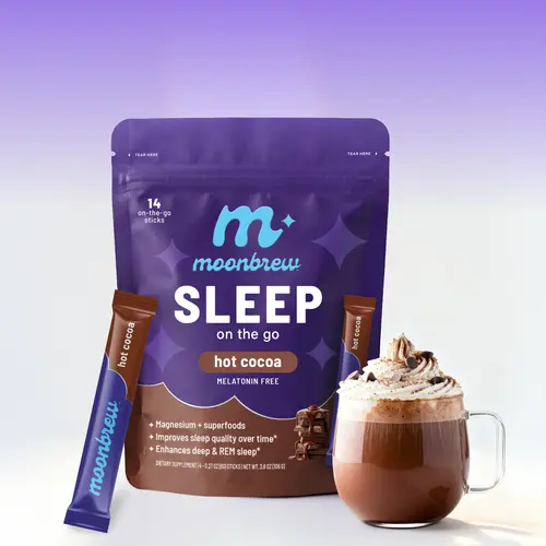 MoonBrew Hot Cocoa Sleep & Calm Stick Packs - Melatonin-Free Magnesium Mix with Superfoods | Sugar-Free, Vegan, Gluten-Free | 14 Single-Serve Packets