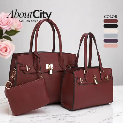 AboutCity Women's 3-Piece Fashion Elegant Vegan Leather Tote Bag Set - Fashion Purse, Work Bag for Office Ladies, Ideal Mother's Day Gift, Aesthetic Handbag, Casual Office Handbag, Bags