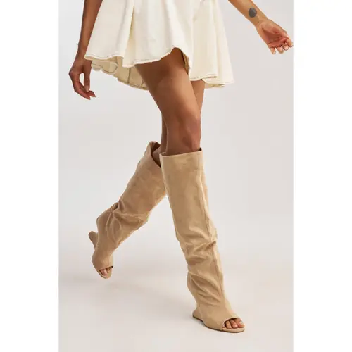 AZALEA WANG VINCENT NUDE FAUX SUEDE OPEN TOE BOOT