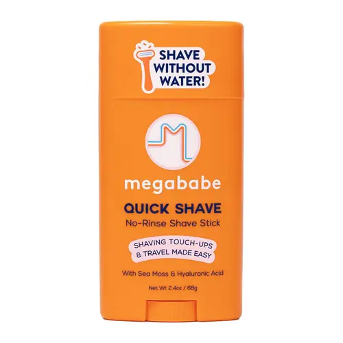 Megababe Quick Shave No-Rinse Razor Stick - Gentle, Smooth Body Care for Sensitive Skin, Travel & Touch-Ups, with Sea Moss & Hyaluronic Acid, 2.4 oz