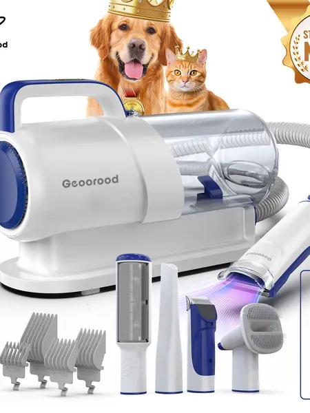 Geoorood Dog Grooming All-in-One Kit with Vacuum Brush 2.2L Large Pog Stainless Steel Blades Lightweight Design 10KPa Suction Force Portable Cleaning Set summeressentials DealsforYouDays SummerWins