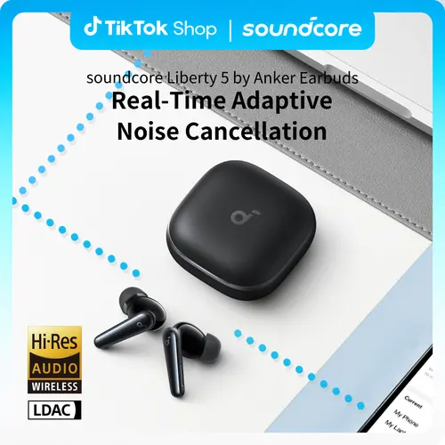 soundcore Liberty 5 by Anker, Noise-Cancelling Wireless Earbuds, 2x Stronger Voice Reduction, Real-Time Adaptive Noise Cancellation, Fast Charging, Dolby Audio, 6-Mic AI Clear Calls, Long Battery Life #tiktokshopsummersale