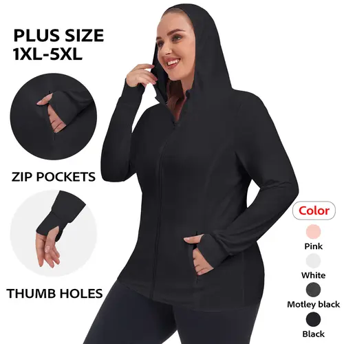 COOTRY Women’s Plus Size Lightweight Fitted Zip-Up Activewear Jacket - Long Sleeve Sporty Breathable Outerwear with Thumb Holes, 2 Inside Pockets, Layering-Friendly | Women Workout Clothes, Plus Size Clothes, Sports Jacket, Tops, Coats
