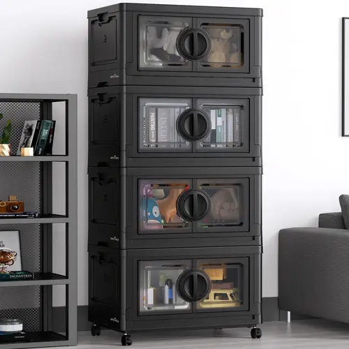 Broview V9 Modern 112Gal Stackable Collapsible Storage Boxes with Lids, Wheels & Doors, Plastic Closet Organiser for Home Office, Ideal for Organization Needs