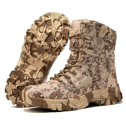 Men's Worker Safety Footwear - Indestructible Lace-Up Closed Boots, Anti-Smash, Anti-Puncture Industrial & Outdoor Work Footwear, Military Desert Style Shoes