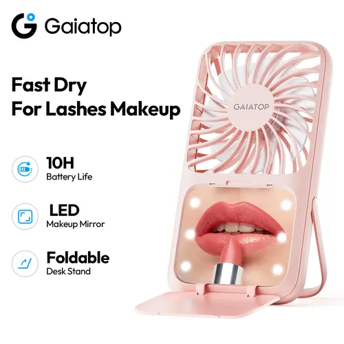 [LED Mirror] GAIATOP Portable Handheld Fan with Folding Stand, 3 Speeds Mini Fan for Makeup, Essential Beauty Gift tiktokshopbacktoschool,back to school,back to school haul