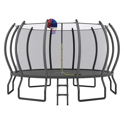 [SummerSale]VanAcc 8FT 10FT 12FT 15FT 14FT 16FT Outdoor Trampoline with Enclosure Net and Ladder, Recreational Trampolines for Kids and Adults, Quick Connect Frame, ASTM Approval