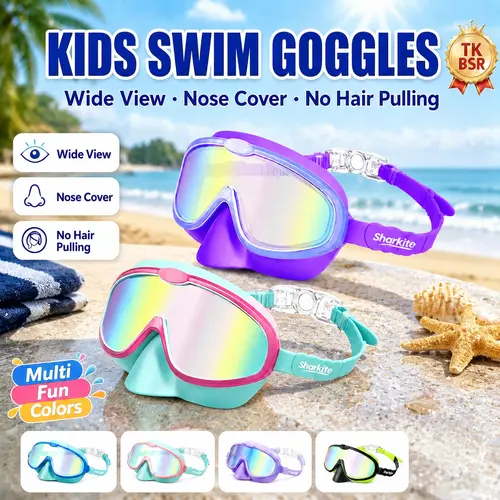 [summervibes] Sharkite Kids Swimming Goggles 2 Pack Anti-fog Anti-UV Wide View Kids Swimming Goggles 4-15 years old Swim Glasses for Boys and Girls for Lake,Beach, Summer Party, Swimming pool summerwins