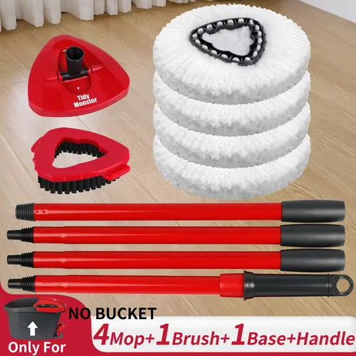 Replacement Mop Set For O-Cedar EasyWring Mop System (Bucket NOT Included). Spin Brush and Scrub Head Refills with Handle Set Deep Cleaning Floor cleaning supplies and tools,household essentials,housekeeping cleaning supplies