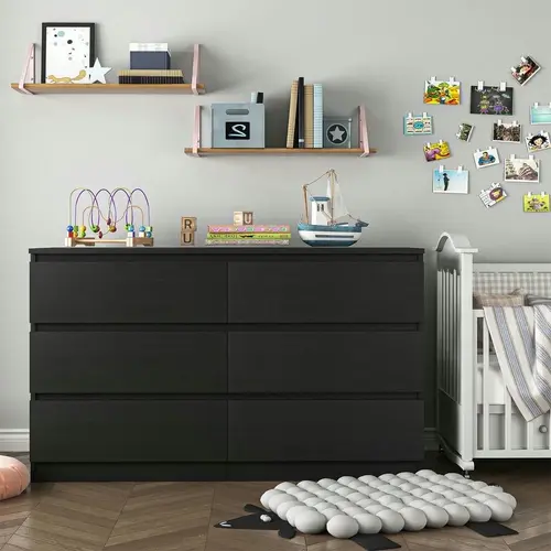 Spaco 6-Drawer Double Drawer Dresser - Black Cupboards Cabinets Dresser, Modern Sideboard Buffet with Spacious Storage for Bedroom, Living Room, Drawer Dressers,dorm essentials,home decor