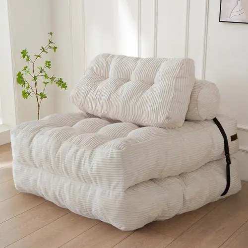 MAXYOYO Corduroy Folding Floor Sofa Bed, Convertible Sleeper Chair with Pillow Foldable Mattress with Back Support Corduroy Convertible Futon Corduroy Fabric Sofa