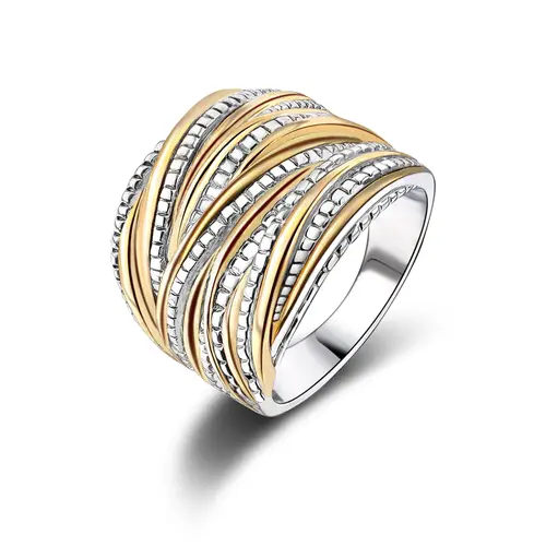 Aprilery 2 Tone Intertwined Crossover Statement Ring Fashion Chunky Band Rings for Women Wide Index Finger Rings Costume Trendy Jewellery Accessories tiktokshopbacktoschool