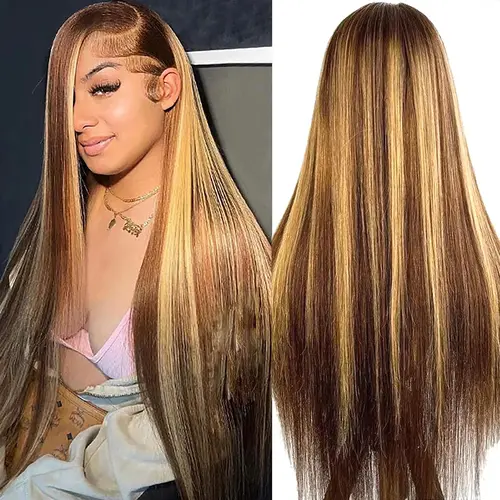 P4/27 Highlight Straight 13X6 Lace Frontal Wigs 180% Density Body Wave HD Transparent Lace Front Human Hair Wigs Highlight Colored Human Hair Wigs