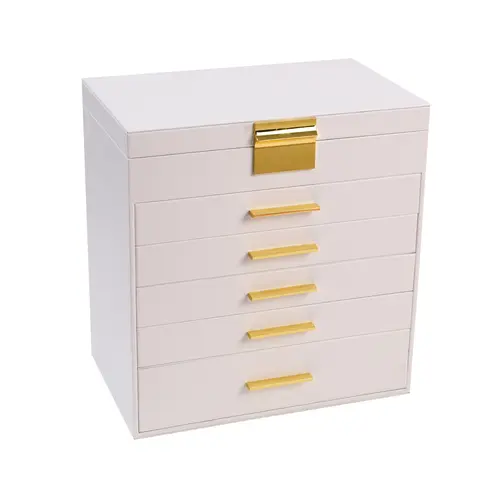 BOOVO Large Jewelry Box Organizer - 6 Layer Multi Compartment Design with Mirror for Necklace Earrings & Bracelets Storage White Jewelry Boxes & Organizers for Women