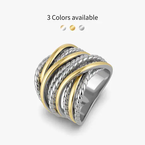 Aprilery Intertwined Metallic Wide Band Ring - Textured Cable Statement Ring, Gold Silver Tone Chunky Fashion Jewelry Gift for Women
