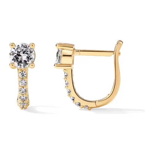 PAVOI 14K Gold Plated 925 Sterling Silver Post Cubic Zirconia Huggie Earrings - Small Gold Hoop Earrings for Women - CZ Stud Cuff Earring