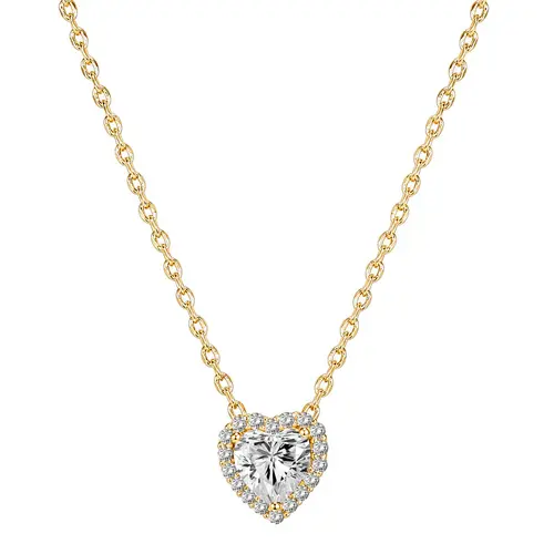 PAVOI 14K Gold Plated Post Faux Diamond Round and Heart Shape Pendant Necklace - Gold Necklace for Women - Slider Adjustable