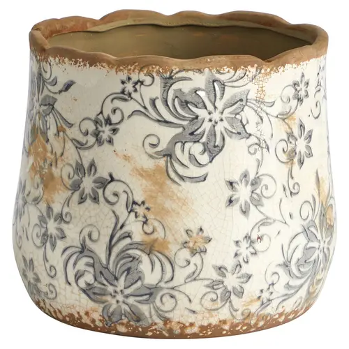 Nearly Natural 7" Tuscan Ceramic Gray Scroll Planter