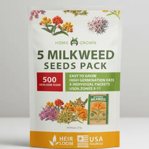 Heirloom Seed Flowers Milkweed - 500+ Asclepias syriaca Perennial Wildflower Seeds (5 Individual Varieties), Compact & Ready to Grow, Boosts Germination, for Butterfly Garden, Habitat Restoration, Full Sun, Zones 3-10